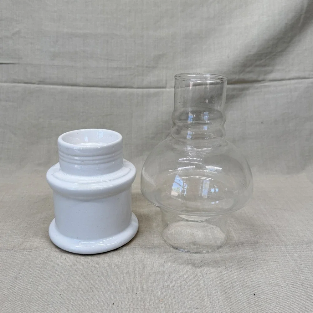 Vintage Hurricane Candle Holder White‎ Pottery Glass Fairy Lamp Cottage Decor
